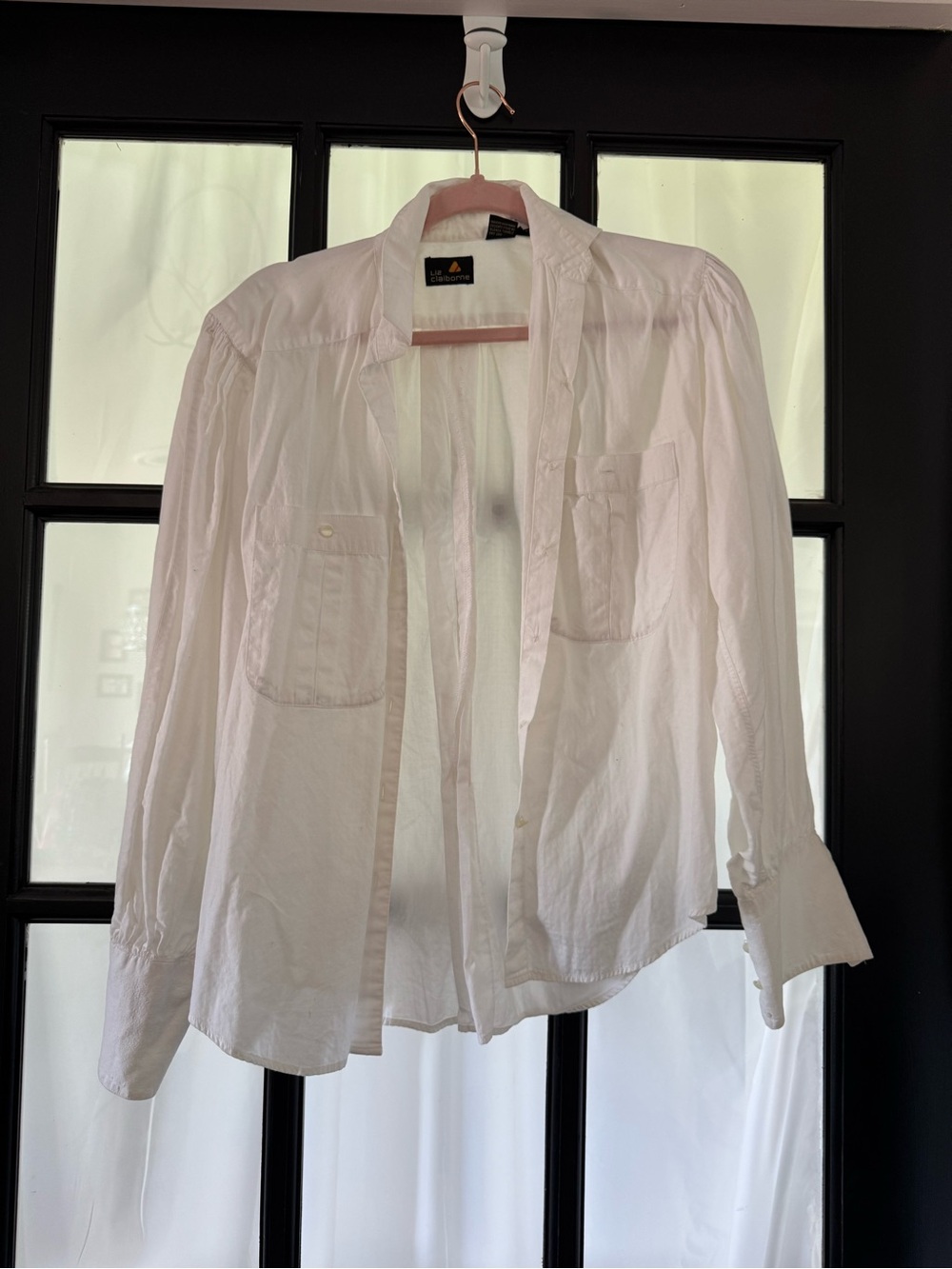 Claiborne White Button-Down Shirt with Chest Pockets